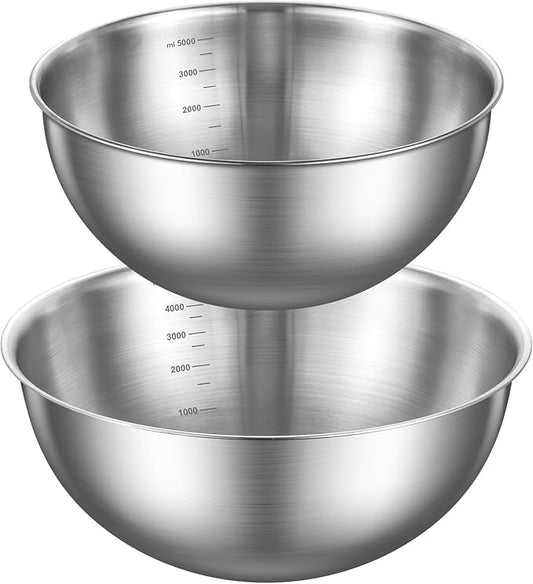 Gronivex Stainless Steel Mixing Bowls Set of 2 (4.2 & 5.3 Qt), Food Grade 304, Dishwasher Safe, Stackable Nesting Bowls for Baking, Salad Prep & Cooking by GRONIVEXHOMEGOODS