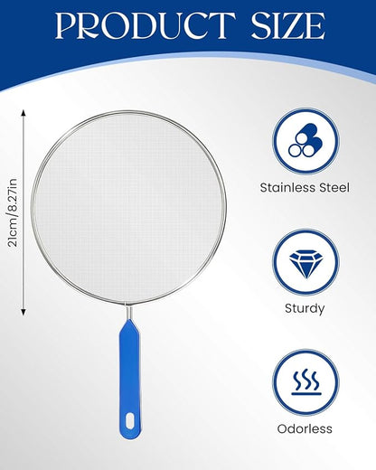 Splatter Screen for Frying Pan, 8 Inch Grease Splatter Guard with Handle Stainless Steel Kitchen Oil Splash Guard Mesh Strainers Pan Cover Cooking Protector for Frying Cooking