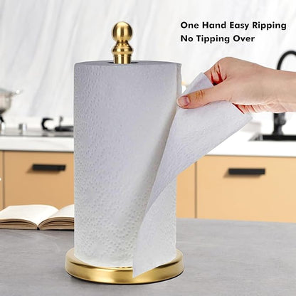 Gold Paper Towel Holder Countertop, Standing Paper Towel Roll Holder for Kitchen Bathroom, with Weighted Base for One-Handed Operation (Gold) - Image 4