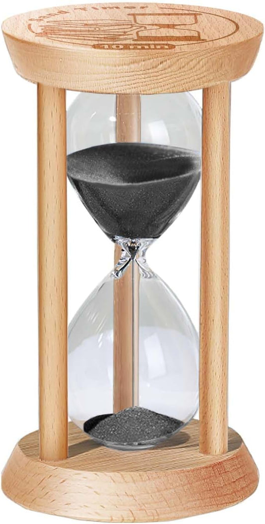 10 Minute Hourglass, 10 Min Wooden Sand Timer, Wood Sand Watch, Ten Minute Mini Hour Glass, Reloj De Arena, Small Sandglass for Toothbrush Timer, Cooking, Decorative, Work, Game, Gift, Black