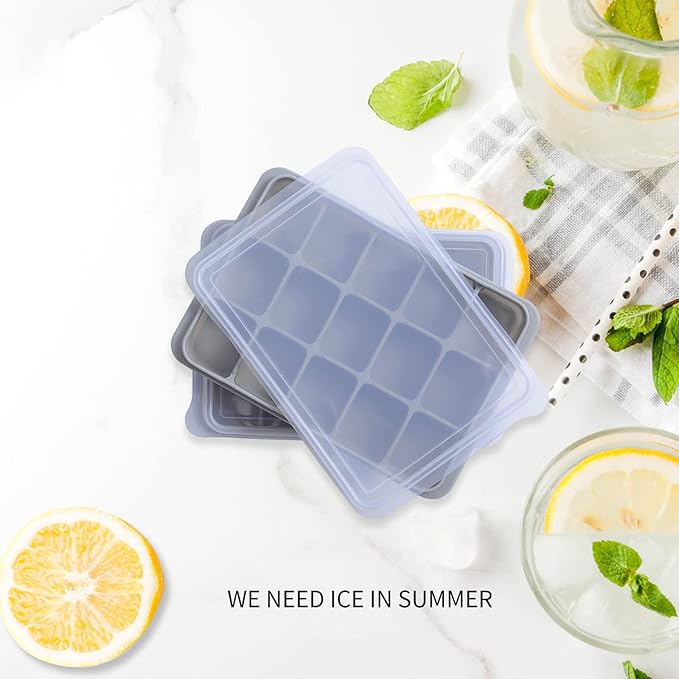 Ice Cube Trays Set of 2, Easy Release 15 Flexible Silicone Ice Cube Molds with Removable Lid Reusable Freezer Ice Trays Stackable for Whiskey, Baby Food, BPA Free (SNOW GRAY) - Image 4