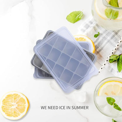 Ice Cube Trays Set of 2, Easy Release 15 Flexible Silicone Ice Cube Molds with Removable Lid Reusable Freezer Ice Trays Stackable for Whiskey, Baby Food, BPA Free (SNOW GRAY) - Image 4