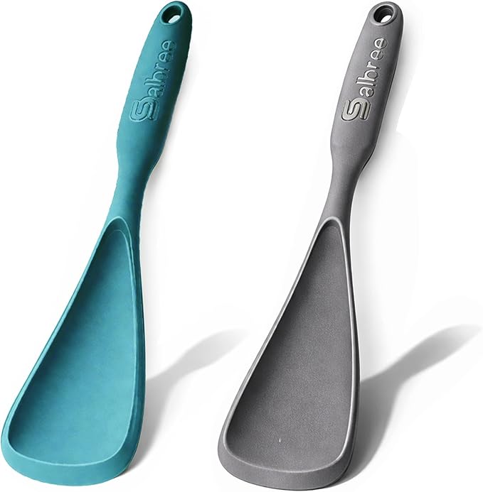 Silicone Spoon Spatula for Cooking - Multifunction Scoop Spatula Spoonula - Heat Resistant Cooking Spoon for Nonstick Cookware - Large Silicone Kitchen Spoon - Seamless Design (Gray/Teal,2pcs) by salbree