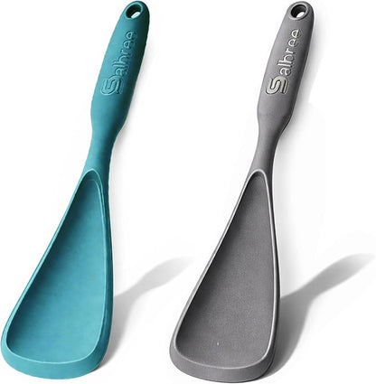 Silicone Spoon Spatula for Cooking - Multifunction Scoop Spatula Spoonula - Heat Resistant Cooking Spoon for Nonstick Cookware - Large Silicone Kitchen Spoon - Seamless Design (Gray/Teal,2pcs) by salbree