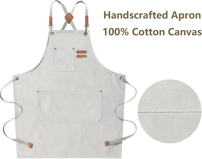AFUN Chef Aprons for Men Women with Oversized Pockets, 16-Ounce Cotton Canvas Cross Back Heavy Duty Work Apron (Beige) - Image 5