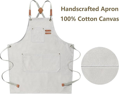 AFUN Chef Aprons for Men Women with Oversized Pockets, 16-Ounce Cotton Canvas Cross Back Heavy Duty Work Apron (Beige) - Image 5