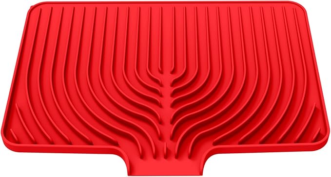 Dish Drying Mat for Kitchen Counter, with Built-in Drain Lip, Food-Grade Silicone, Easy Clean Pad for Countertop Protection, Multi-Functional Use (18x11.8, Red) - Image 9