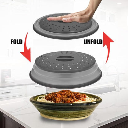 Microwave Cover for Food, Collapsible Microwave Splatter Cover Made of TPR Dishwasher-Safe BPA Free Grey