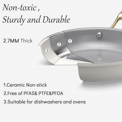 10-Inch Ceramic Non-Stick Cookware Set, 8-in-1 Multifunctional Cookware, Interior & Exterior Ceramic Coating, PFAS/PTFE/PFOA-Free, Compatible with All Stovetops， Oven-Safe up to 450°F