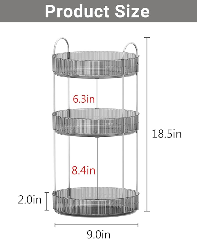 Asayuee 360 Rotating Makeup Organizer,3 Tier Large Capacity Make Up Organizers and Storage,Makeup Organizer for Bathroom,Cosmetic Perfume Stand Organizer(Grey-3 Tier) - Image 2