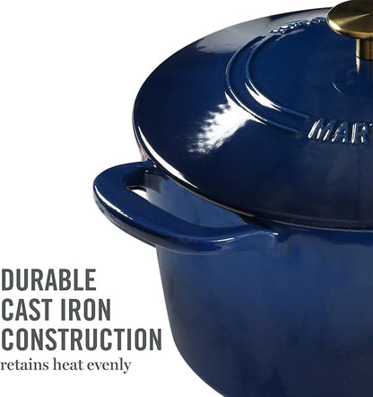MARTHA STEWART Gatwick 7-Quart Enamel Cast Iron Dutch Oven Pot with Lid – Navy Blue with Gold Knob – Durable Heavy-Duty Dutch Oven for Slow Cooking & Braising - Image 8