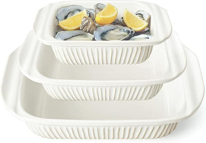 Artena Casserole Dishes For Oven, Ceramic Baking Dish, Large Lasagna Pan With Handles, Baking Pan Casserole Dish, Rectangular Bakeware Deep, White, Set Of 3 (5.1Qt/2.3Qt/1.1Qt) (Only Baking Dish) by Artena
