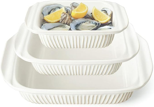 Artena Casserole Dishes For Oven, Ceramic Baking Dish, Large Lasagna Pan With Handles, Baking Pan Casserole Dish, Rectangular Bakeware Deep, White, Set Of 3 (5.1Qt/2.3Qt/1.1Qt) (Only Baking Dish) by Artena