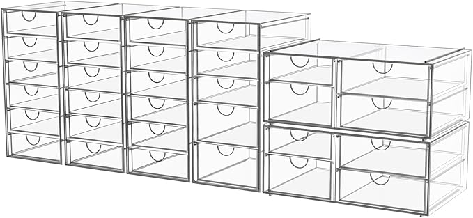 YFXCVSL Acrylic Makeup Organizer with 31 Drawers, 6 Pack Clear Storage Drawers, Bathroom Makeup Organizer for Palettes, Cosmetic, and Beauty Supplies,Ideal for Vanity, Cabinet,Desk Organization by YFXCVSL