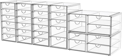 YFXCVSL Acrylic Makeup Organizer with 31 Drawers, 6 Pack Clear Storage Drawers, Bathroom Makeup Organizer for Palettes, Cosmetic, and Beauty Supplies,Ideal for Vanity, Cabinet,Desk Organization by YFXCVSL