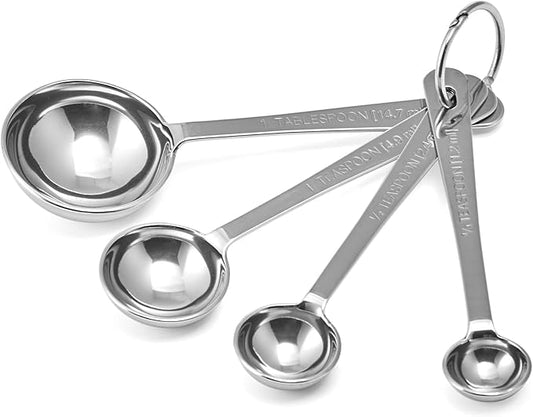 Amco Stainless Steel Measuring Spoons (Set of 4) - 1/4 Tsp, 1/2 Tsp, 1 Tsp, 1 Tbsp - Durable Kitchen Utensils with Engraved Labels - Nesting & Easy Storage, Non-Toxic Kitchenware Dishwasher Safe