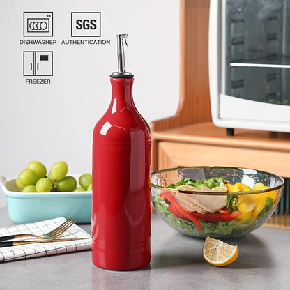 Sweejar Large Ceramic Olive Oil Dispenser Bottle, Opaque Oil Cruet Protects to Reduce Oxidation, Suitable for Storage Vinegar, Soy Sauce & Other Liquids, Pack of 1, 24 Fl Oz(Red) - Image 2