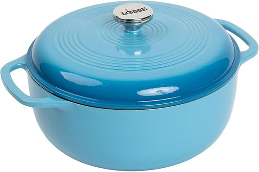 Lodge Essential Enamel Cast Iron Dutch Oven - Perfect for Bread Baking, Braising, Marinating & Slow Cooking - Features Moisture-Sealing Lid & Dual Handles - Kitchen Essentials - 6 Quarts - Cornflower Blue by Lodge