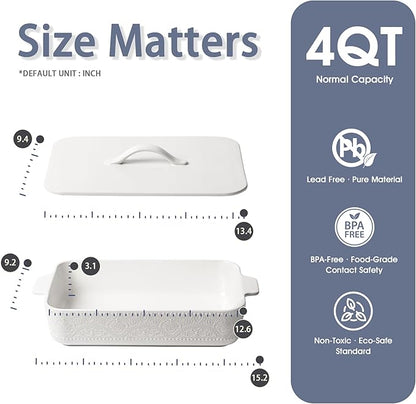 Casserole Dish with Lid, Ceramic 9x13 Casserole Dish for Oven, Rectangular Bakeware, Large Baking Dish with Handles for Holiday Cooking, Roasting, Baking, Oven & Microwave Safe (White) - Image 2