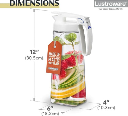 Lustroware QuickServe Airtight Pitcher - 2.1L (70oz), Heat Resistant, BPA-Free SAN Plastic, One Touch Open & Close, Space-Saving, Made in Japan - White - Image 3