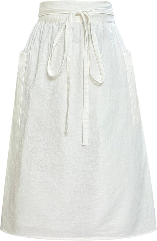 Cotton Linen Half Apron for Women Vintage Waist Apron Ruffle Plain Bright Color for Cooking Painting Artwork