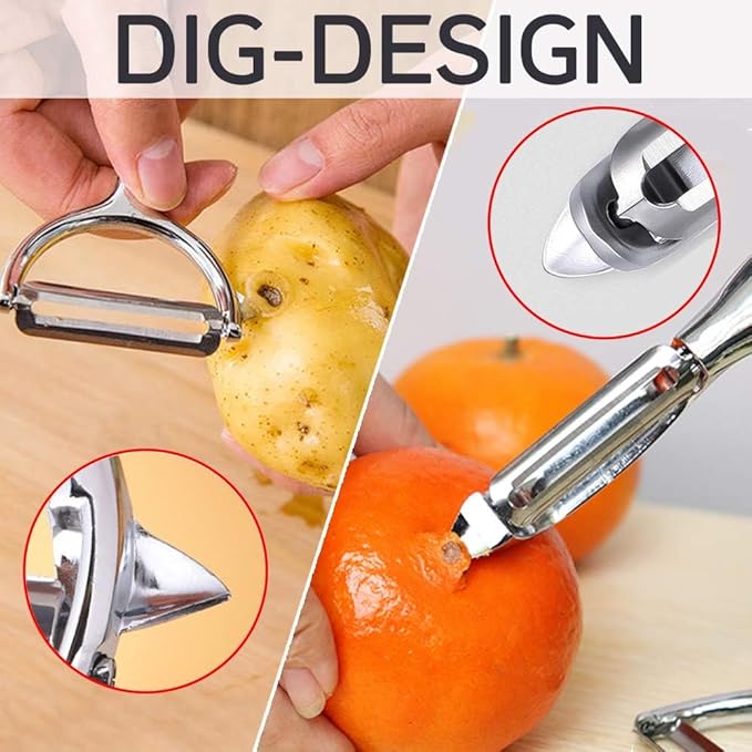 Vegetable Peeler, Potato Peelers for Kitchen Stainless Steel Multi-function Set Fruit Peeler For Kitchen and Household Tools Y & I Shape Swivel Blades with ​2 Orange Citrus Peelers - Image 4