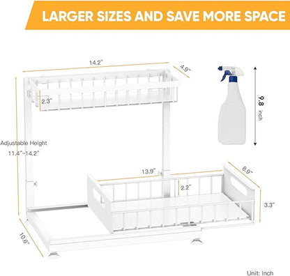 Saydear Under Sink Organizer Storage 2-Tier Premium Metal Pull-Out Kitchen Cabinet Organizer with Sliding Drawer, Height Adjustable, Heavy Duty for Kitchen & Bathroom Organizers 1 Pack White - Image 7