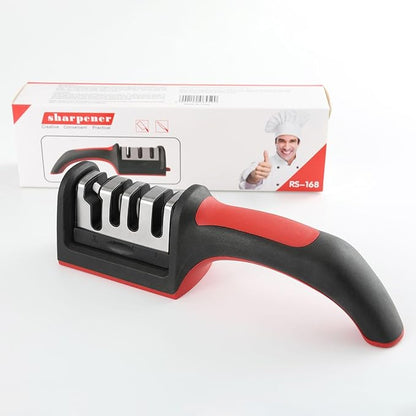 4-in-1 Kitchen Knife Sharpener, Professional Grade with Tungsten Steel and Ceramic Slots, Scissor Sharpening, Black/Red by Unknown