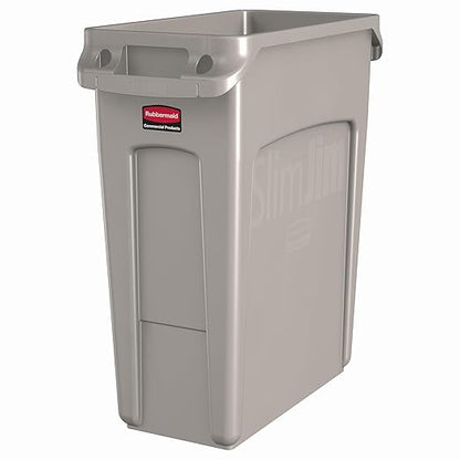 Rubbermaid Commercial Products SLIM JIM Plastic Rectangular Trash/Garbage Can/Bin with Venting Channels 16 GALBeige for Kitchens/Classrooms/Offices/Back of House by RubbermaidCommercialProducts