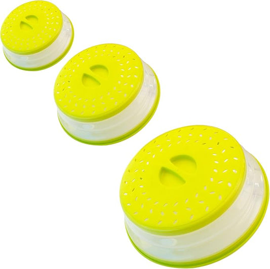 Collapsible Microwave Splatter Cover, Microwave Plate Cover With Steam Vent，BPA-Free Silicone & Plastic (yellow, Set of 3)