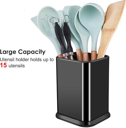 RedCall Stainless Steel Kitchen Utensil Holder for Countertop, Spoon Spatula Organizer,Modern Rectangular Large Cooking Utensil Caddy Counter,Utensil Crock (Stainless Steel Black) - Image 2