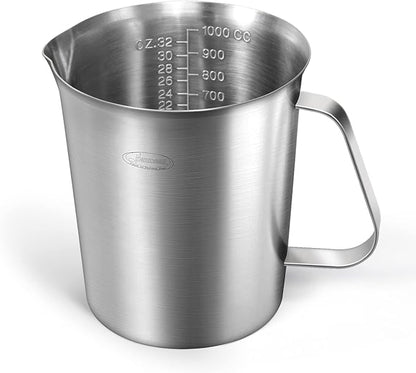 Measuring Cup, [Upgraded, 3 Measurement Scales, Including Cup Scale, ML Scale, Ounce Scale], Newness Stainless Steel Measuring Cup with Marking with Handle, 32 Ounces (1.0 Liter, 4 Cup) by Newness