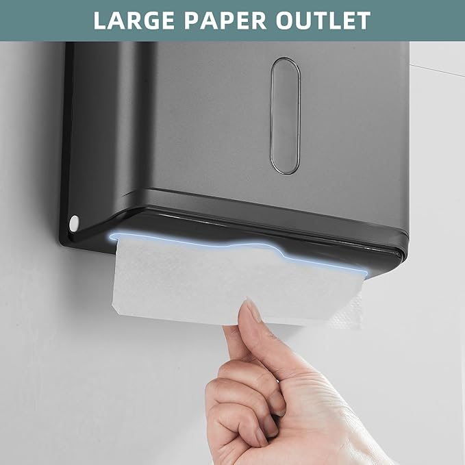 Paper Towel Dispensers Wall Mount: Multifold Z-Fold Paper Towel Holder, No Drilling Install, Compact Hand Towel Dispenser for Home Bathroom, Restroom, Office, Matte Grey