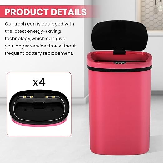 13 Gallon Trash Can | 50L Sensor Automatic Kitchen Trash Can with Lid | Touchless Garbage Bin Odor-Control for Kitchen, Office, Bedroom, Living Room (1 Pack, Red) - Image 7