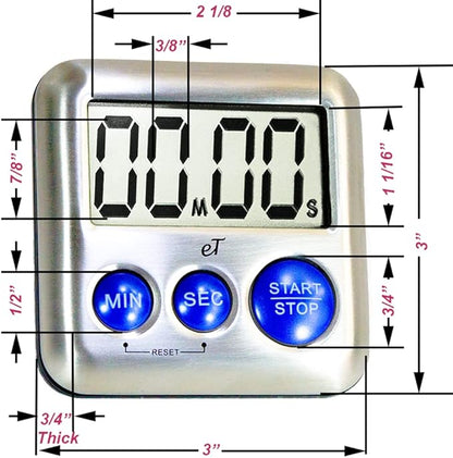Elegant Digital Kitchen Timer Stainless Steel - Strong Magnetic Back - Kickstand - Loud Alarm - Large Display - Auto Memory - Auto Shut-Off - Model eT-24 (Plumberry 6-Pack) by eTradewinds - Image 4