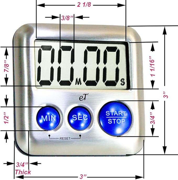 Elegant Digital Kitchen Timer Stainless Steel - Plumberry - Strong Magnetic Back - Kickstand - Loud Alarm - Large Display - Auto Memory - Auto Shut-Off - Model eT-24 (Plumberry) by eTradewinds - Image 4