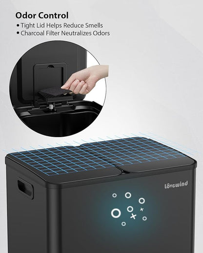 Lovewind Kitchen Trash Can, 2 x 8 Gallon (2 x 30 L) Stainless Steel Trash and Recycle Bin Combo with Soft-Close Lid, Dual Compartment Recycling Kitchen Step Trash Bin, Black - Image 7