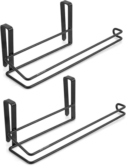 T.R.Sani. Bathroom Paper Towel Holders, Over Cabinet Door Paper Towel Holder, Paper Towel Rack for Shelves Under 0.82" - Stainless Steel, Black, 2 Pack