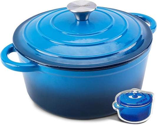 Enameled Cast Iron Dutch Oven - 4QT Pot with Lid,Oven Safe to 500°F,Heavy-Duty Cookware for Sourdough Bread Baking,Braising,Stews,Roasting blue by WOKINS