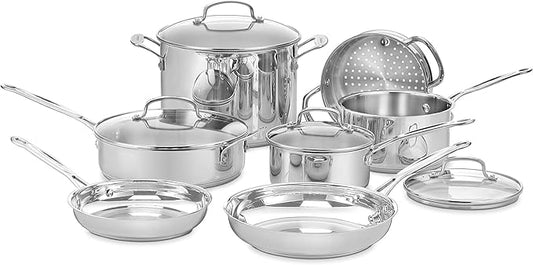 Cuisinart Chef’s Classic 11-Piece Stainless Steel Pots and Pans Set, Cookware Set Compatible with Induction, Electric, Gas Cooktops, Aluminum Core for Even Heat, Cool Grip Handles, Dishwasher Safe by Cuisinart