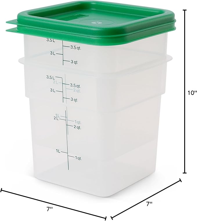 Cambro Food Storage Container with Lid (Microwave Safe and BPA-Free) - 2 Pack - Classic Series Square with Green Lid - 4 QT (Quart) - Commercial Grade for Food Prep (Translucent) - Image 8