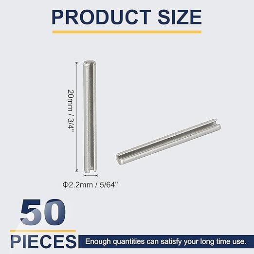 PATIKIL Slotted Spring Pin, 50 Pcs 5/64" x 3/4" (2.2mm x 20mm) 304 Stainless Steel Split Roll Pins Spring Dowel for Home Improvement Automotive Machine Repair, Silver