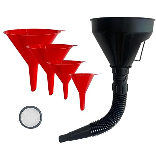 5 Pcs Plastic Oil Funnels for Automotive Use Set, Large Flexible Fuel Funnel, Wide Mouth Fuel Funnels with Detachable Spout and Filter for Water, Gasoline, Coolant, Engine Oil Transfer by Unknown