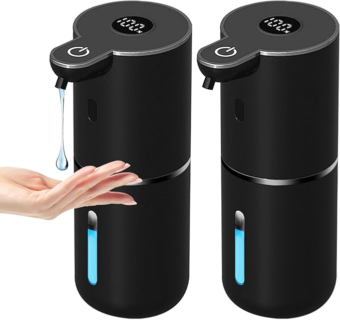 OHIFAST 2 Pack Automatic Liquid Soap Dispenser Touchless, USB Rechargeable Smart Hand Soap Dispenser, 6-Level Adjustable, 12.8oz/380mL, Compatible with Thick Thin Dish Soap for Bathroom Kitchen-Black by OHIFAST