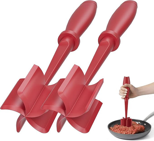 2 Pcs Meat Chopper, Upgrade Hamburger Grinder, Premium Heat Resistant Meat Masher for Ground Beef, Ground Turkey and More, Non Stick Mix Chopper, Hamburger Smasher Safe-Red by PGYARD
