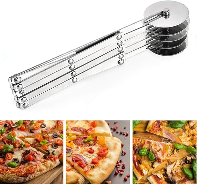 5 Wheel Pastry Cutter, Stainless Pizza Slicer, Expandable Pizza Slicer Multi-Round Pastry Knife Baking Cutter Roller Cookie Dough Cutter Divider - Image 2