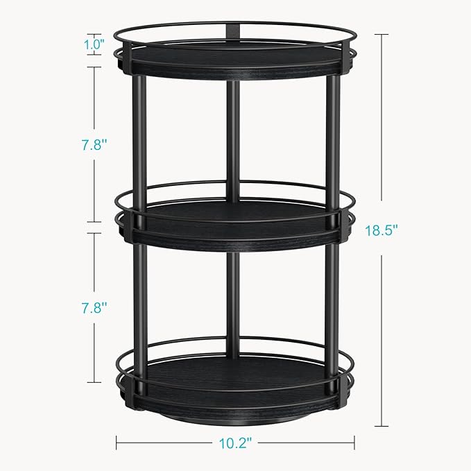 Snughome Lazy Susan Organizer, 3 Tier Rotating Spice Rack for Countertop, Turntable Lazy Susan Kitchen Countertop Organizer, 10.2" x 10.2" x 18.5", Black - Image 3