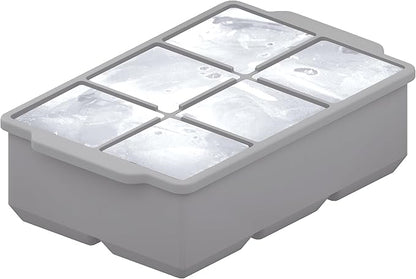KitchFort Large Silicone Ice Cube Tray (2-Pack), Easy Release 2" Big Ice Cubes - Cocktail, Whiskey Ice Cubes Mold - Ice Trays for Freezer with Lid - Stackable Silicone Ice Tray - Gray