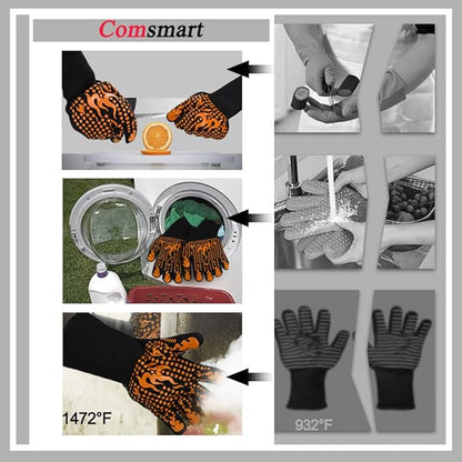 Comsmart BBQ Gloves, 1472 Degree F Heat Resistant Grilling Gloves Silicone Non-Slip Oven Gloves Long Kitchen Gloves for Barbecue, Cooking, Baking, Cutting - Image 5