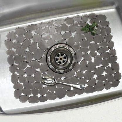 Bligli Pebble Sink Mat for Stainless Steel/Ceramic Sinks, 2 Pack PVC Sink Protectors Mats for Bottom of Kitchen Sink, Dish Drying Mat for Dishes and Glassware, 15.7 x 11.8 inch, Grey